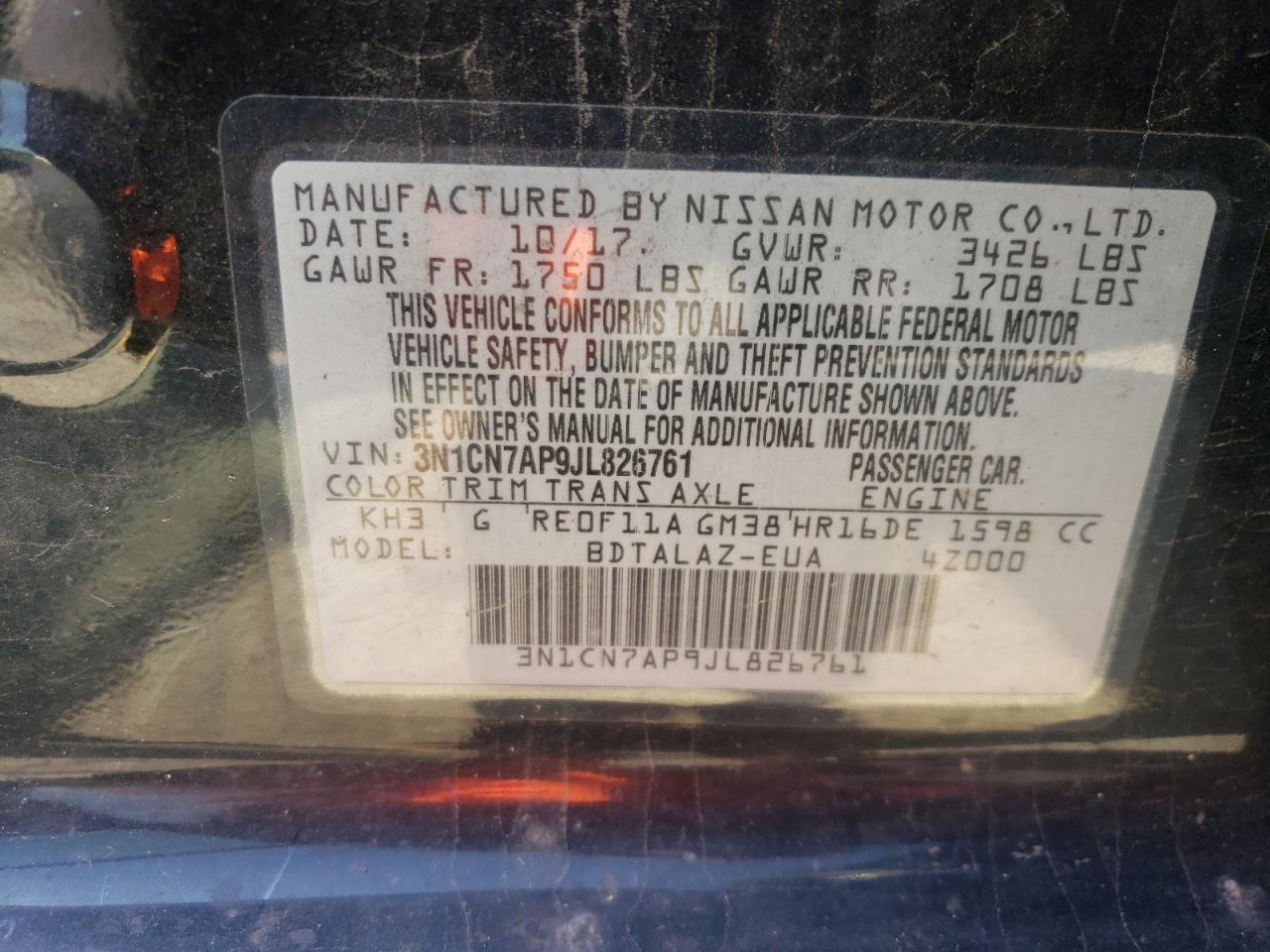 Photo 11 VIN: 3N1CN7AP9JL826761 - NISSAN VERSA 