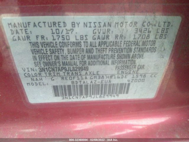 Photo 8 VIN: 3N1CN7AP9JL829949 - NISSAN VERSA SEDAN 