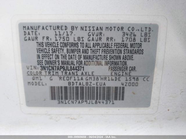 Photo 8 VIN: 3N1CN7AP9JL844371 - NISSAN VERSA 