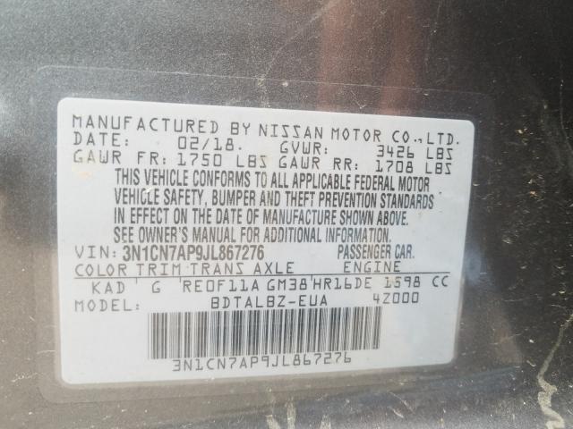 Photo 9 VIN: 3N1CN7AP9JL867276 - NISSAN VERSA 