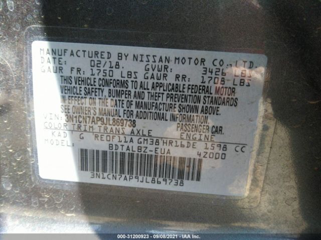 Photo 8 VIN: 3N1CN7AP9JL869738 - NISSAN VERSA SEDAN 