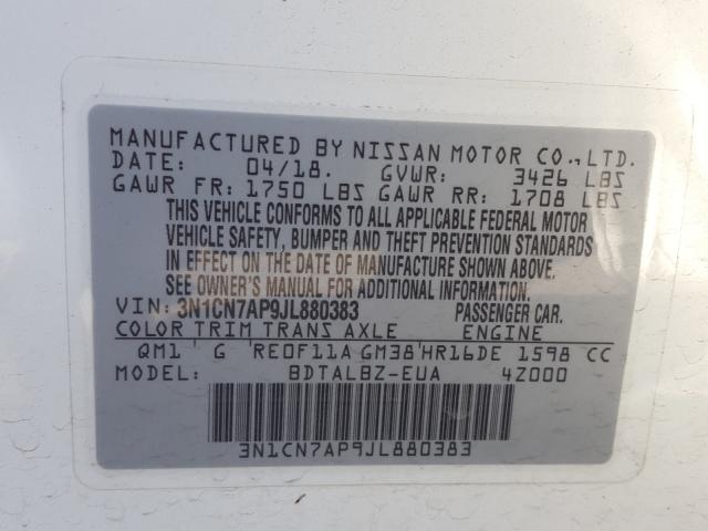 Photo 9 VIN: 3N1CN7AP9JL880383 - NISSAN VERSA S 