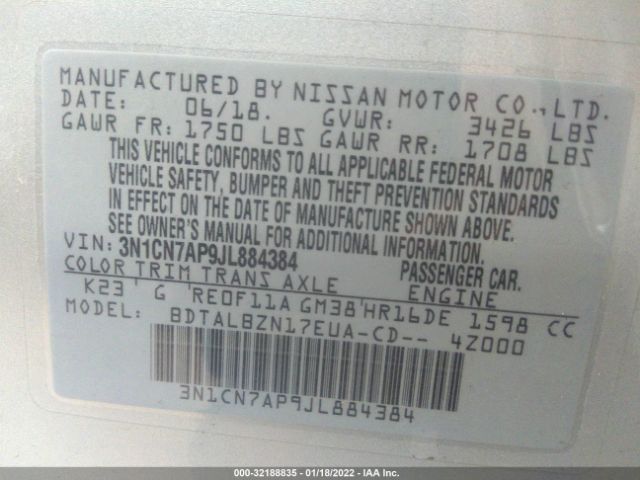 Photo 8 VIN: 3N1CN7AP9JL884384 - NISSAN VERSA SEDAN 