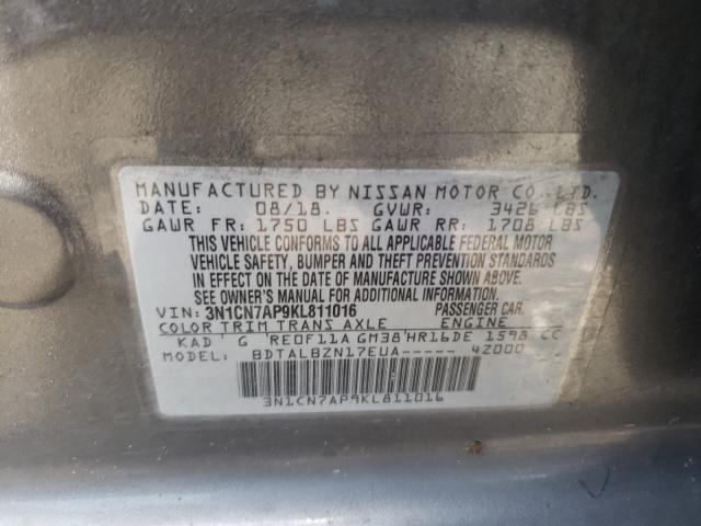 Photo 9 VIN: 3N1CN7AP9KL811016 - NISSAN VERSA S 