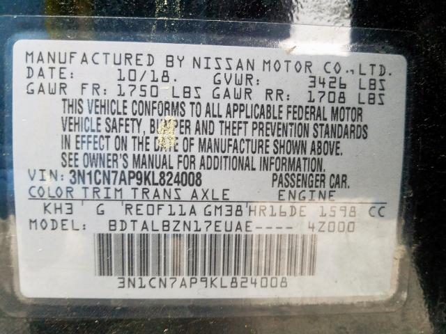 Photo 9 VIN: 3N1CN7AP9KL824008 - NISSAN VERSA S 