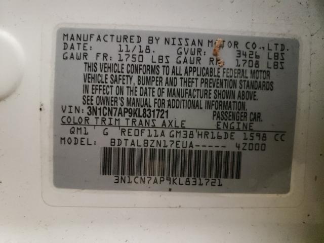 Photo 9 VIN: 3N1CN7AP9KL831721 - NISSAN VERSA S 