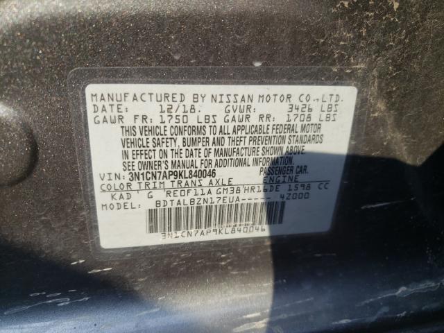 Photo 9 VIN: 3N1CN7AP9KL840046 - NISSAN VERSA S 