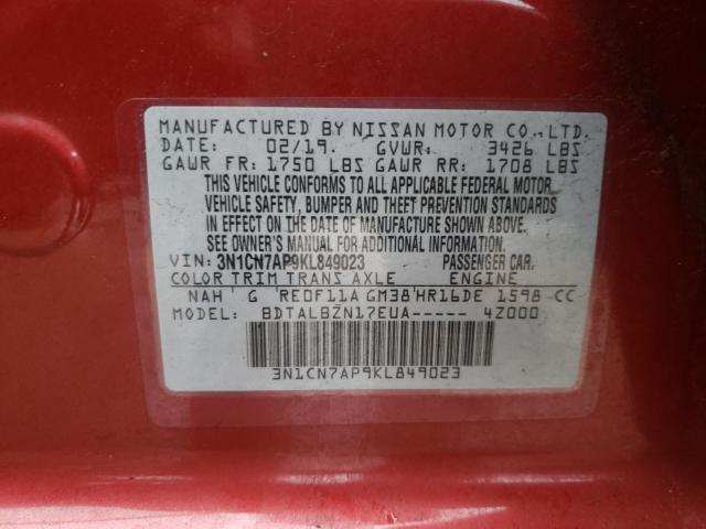 Photo 9 VIN: 3N1CN7AP9KL849023 - NISSAN VERSA S 