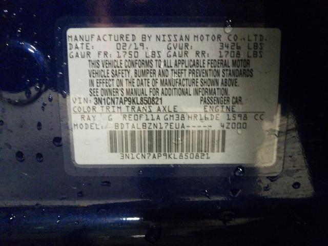 Photo 9 VIN: 3N1CN7AP9KL850821 - NISSAN VERSA 