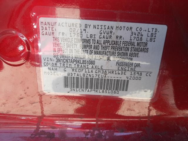 Photo 9 VIN: 3N1CN7AP9KL851080 - NISSAN VERSA S 