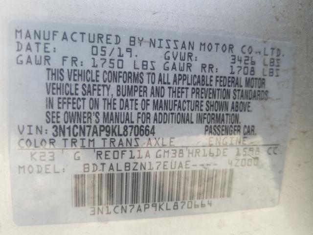 Photo 9 VIN: 3N1CN7AP9KL870664 - NISSAN VERSA S 