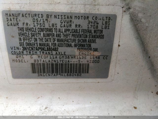 Photo 8 VIN: 3N1CN7AP9KL880482 - NISSAN VERSA SEDAN 