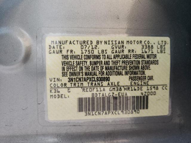 Photo 9 VIN: 3N1CN7APXCL930890 - NISSAN VERSA S 