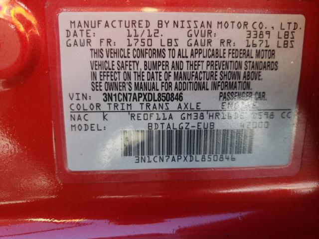 Photo 9 VIN: 3N1CN7APXDL850846 - NISSAN VERSA S 