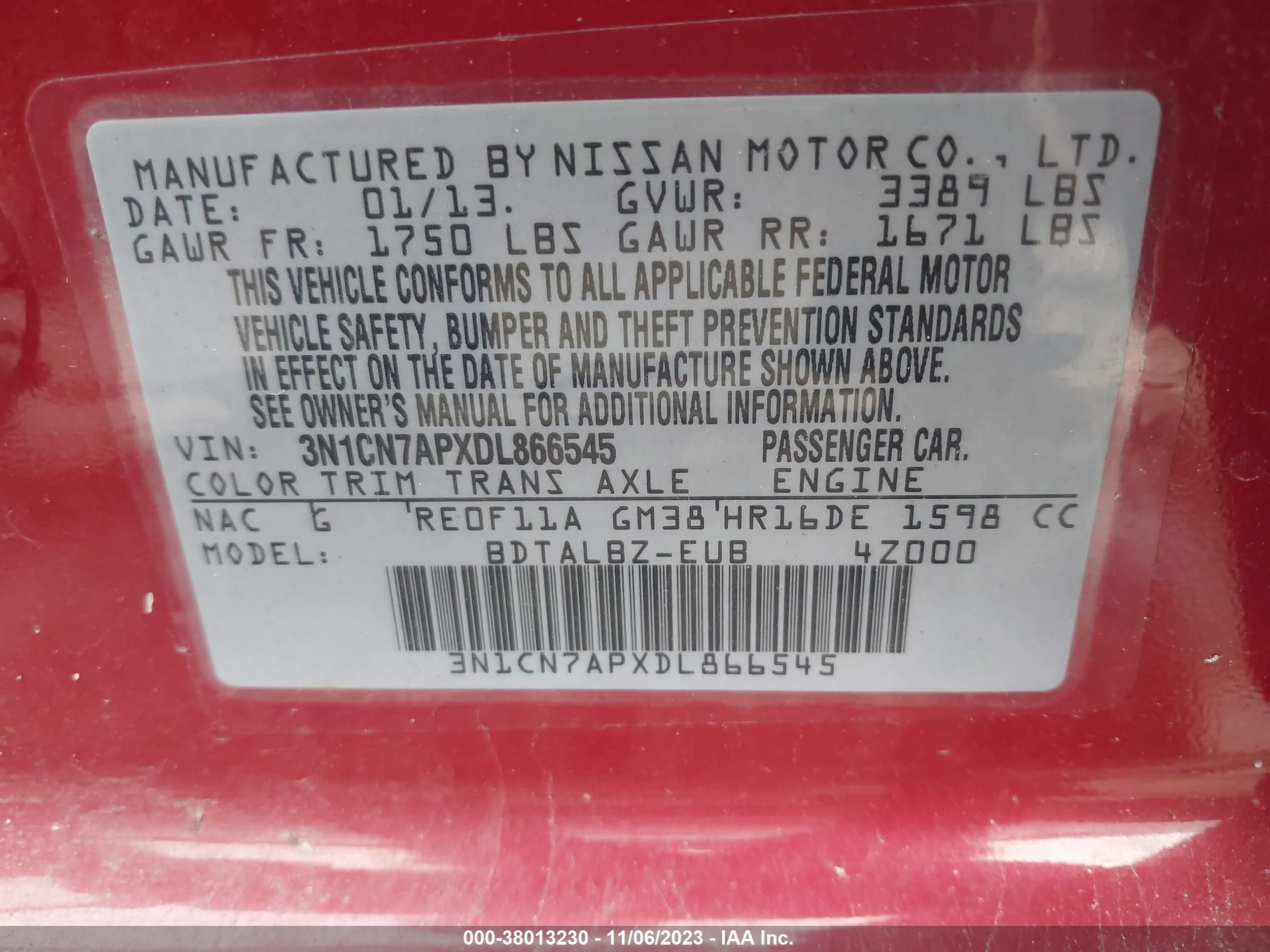 Photo 8 VIN: 3N1CN7APXDL866545 - NISSAN VERSA 