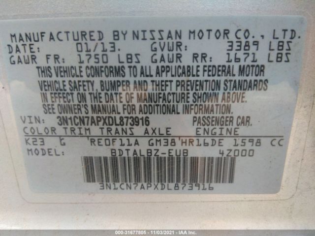 Photo 8 VIN: 3N1CN7APXDL873916 - NISSAN VERSA 