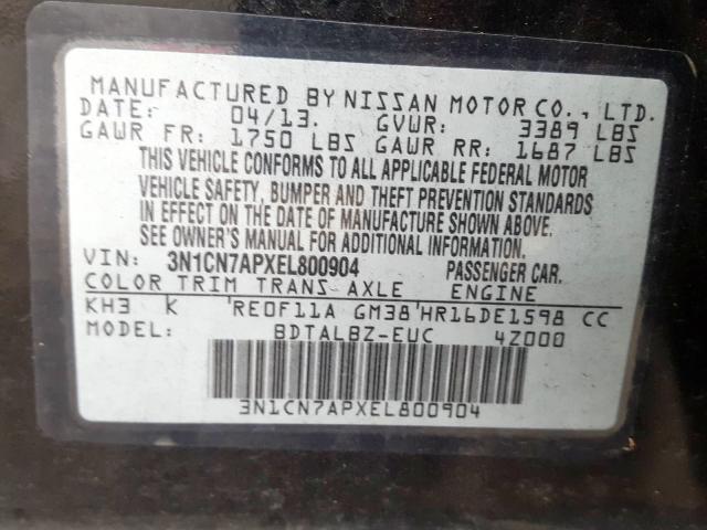 Photo 9 VIN: 3N1CN7APXEL800904 - NISSAN VERSA S 