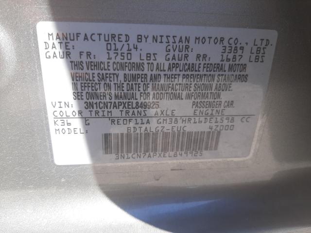 Photo 9 VIN: 3N1CN7APXEL849925 - NISSAN VERSA S 