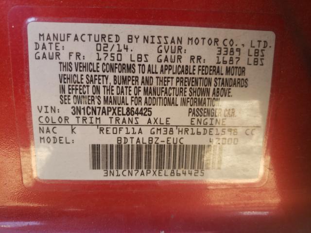 Photo 9 VIN: 3N1CN7APXEL864425 - NISSAN VERSA S 