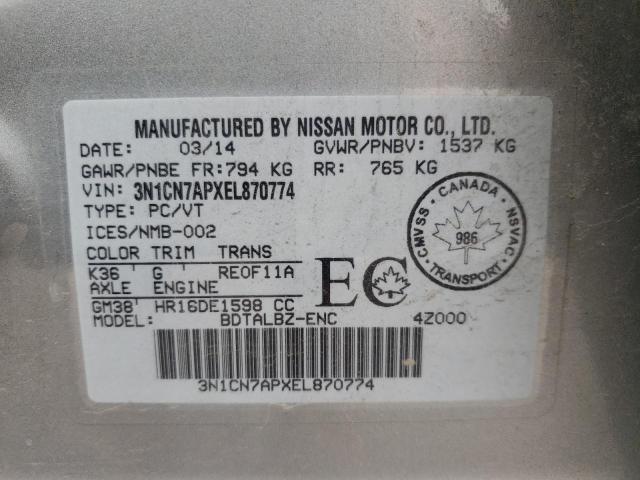 Photo 9 VIN: 3N1CN7APXEL870774 - NISSAN VERSA S 