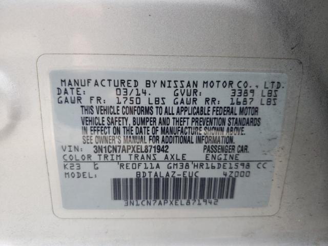 Photo 9 VIN: 3N1CN7APXEL871942 - NISSAN VERSA S 