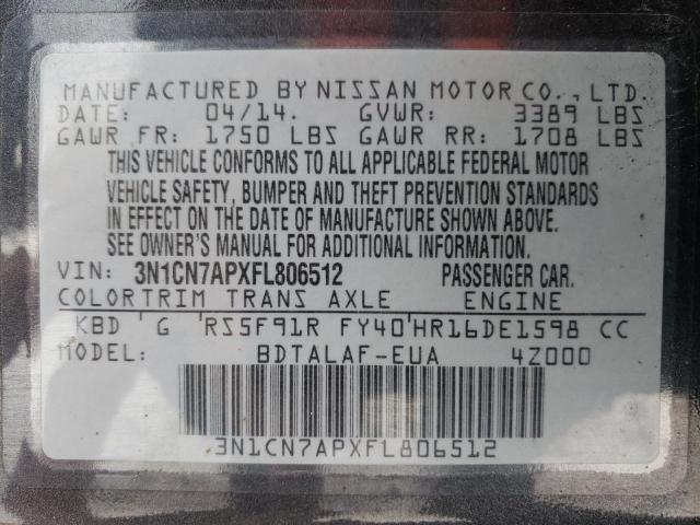 Photo 11 VIN: 3N1CN7APXFL806512 - NISSAN VERSA 