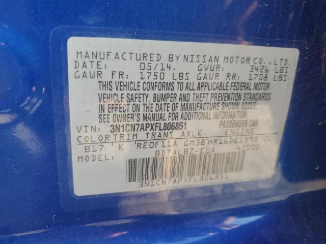 Photo 11 VIN: 3N1CN7APXFL806851 - NISSAN VERSA S 