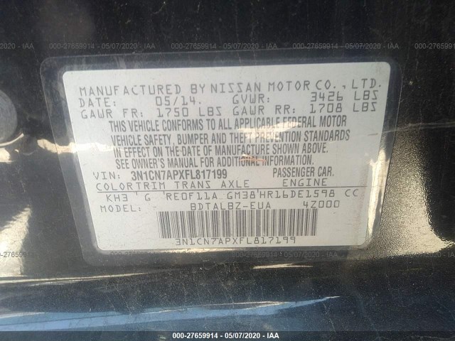 Photo 8 VIN: 3N1CN7APXFL817199 - NISSAN VERSA 