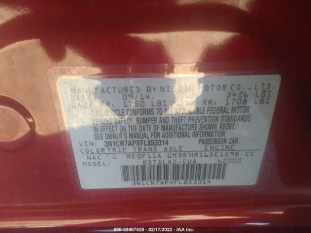 Photo 8 VIN: 3N1CN7APXFL853314 - NISSAN VERSA 