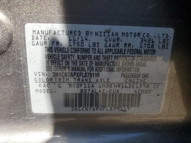 Photo 11 VIN: 3N1CN7APXFL879119 - NISSAN VERSA S 