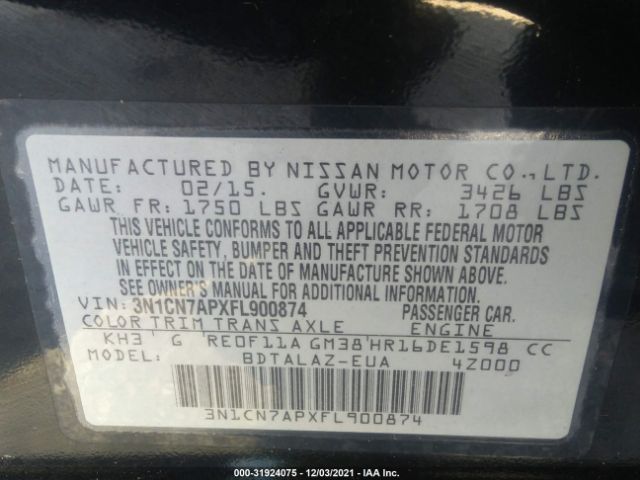 Photo 8 VIN: 3N1CN7APXFL900874 - NISSAN VERSA 