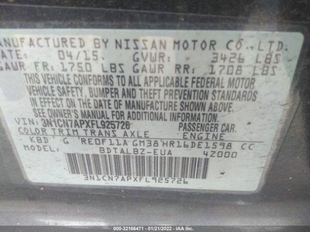 Photo 8 VIN: 3N1CN7APXFL925726 - NISSAN VERSA 