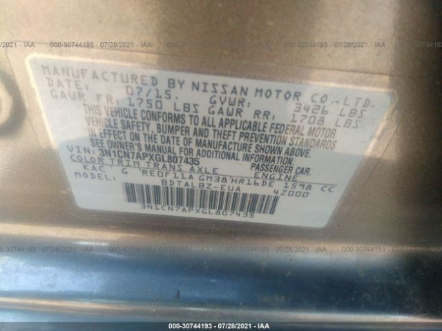 Photo 8 VIN: 3N1CN7APXGL807435 - NISSAN VERSA 