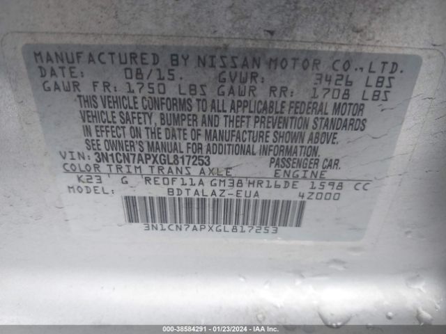 Photo 8 VIN: 3N1CN7APXGL817253 - NISSAN VERSA 