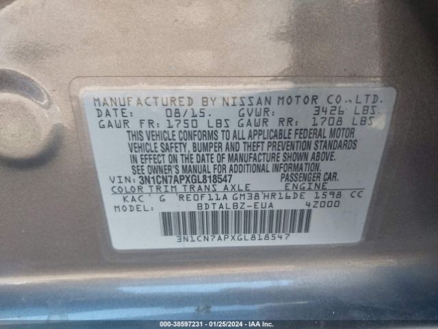 Photo 8 VIN: 3N1CN7APXGL818547 - NISSAN VERSA 