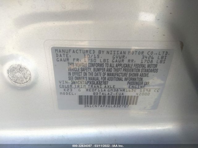 Photo 8 VIN: 3N1CN7APXGL832707 - NISSAN VERSA 