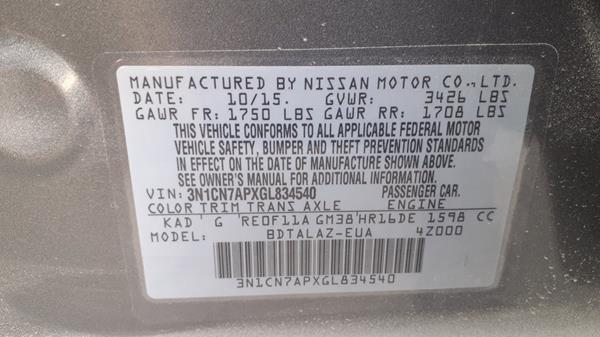 Photo 1 VIN: 3N1CN7APXGL834540 - NISSAN VERSA 