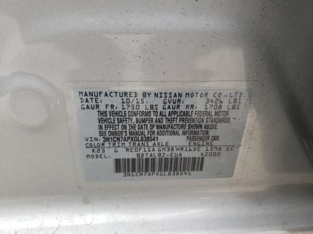 Photo 9 VIN: 3N1CN7APXGL838541 - NISSAN VERSA S 