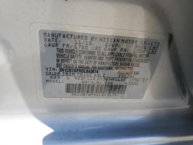 Photo 11 VIN: 3N1CN7APXGL843674 - NISSAN VERSA 