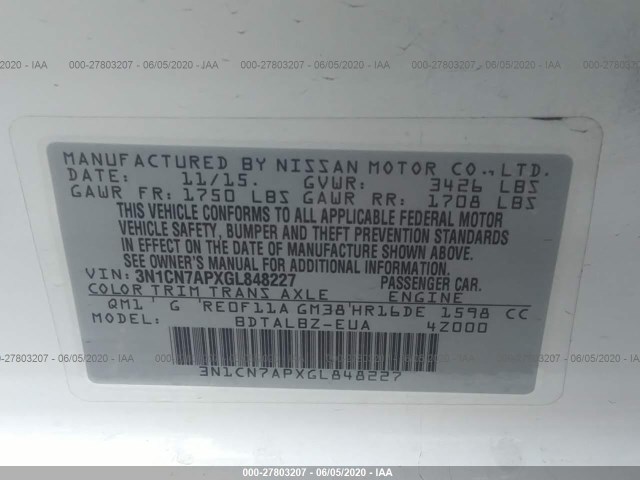 Photo 8 VIN: 3N1CN7APXGL848227 - NISSAN VERSA 