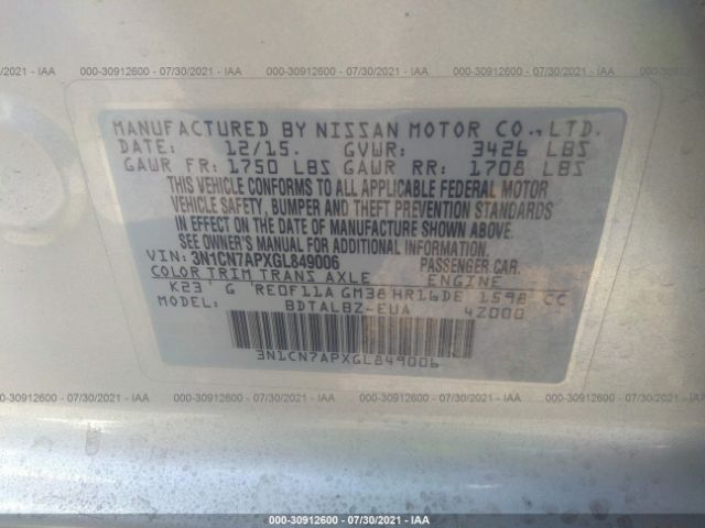 Photo 8 VIN: 3N1CN7APXGL849006 - NISSAN VERSA 