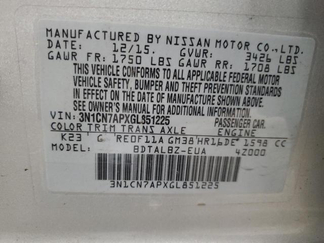 Photo 12 VIN: 3N1CN7APXGL851225 - NISSAN VERSA S 