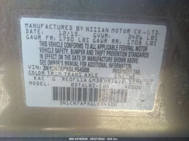 Photo 8 VIN: 3N1CN7APXGL854500 - NISSAN VERSA 