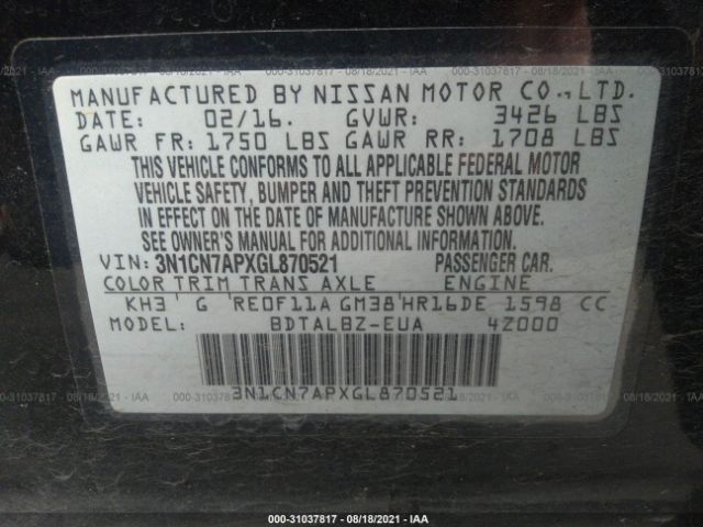 Photo 8 VIN: 3N1CN7APXGL870521 - NISSAN VERSA 