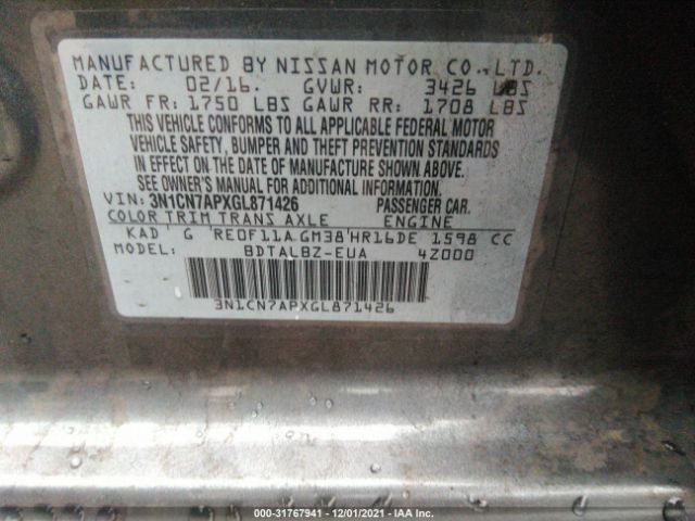 Photo 8 VIN: 3N1CN7APXGL871426 - NISSAN VERSA 