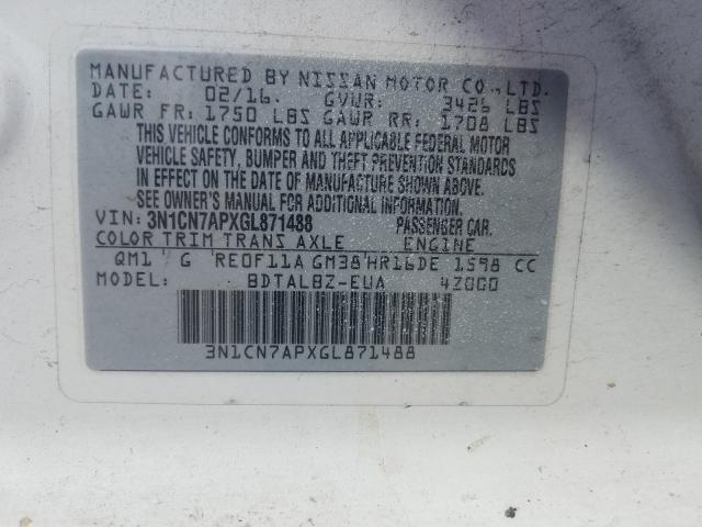 Photo 9 VIN: 3N1CN7APXGL871488 - NISSAN VERSA S 