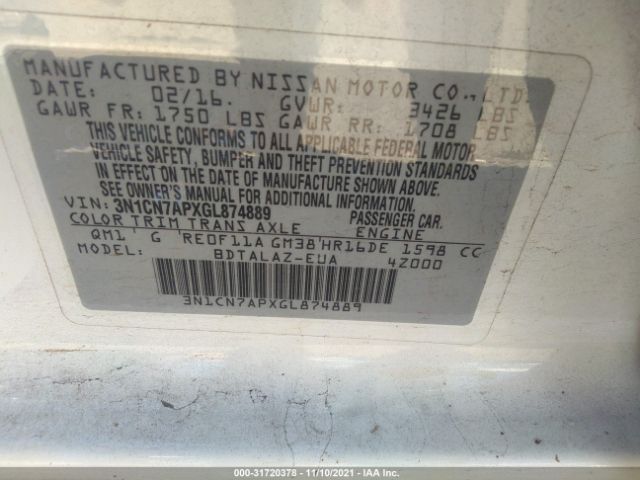 Photo 8 VIN: 3N1CN7APXGL874889 - NISSAN VERSA 