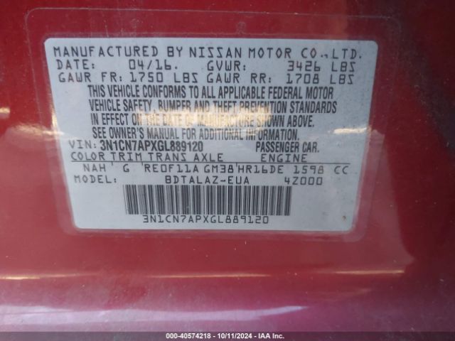 Photo 8 VIN: 3N1CN7APXGL889120 - NISSAN VERSA 