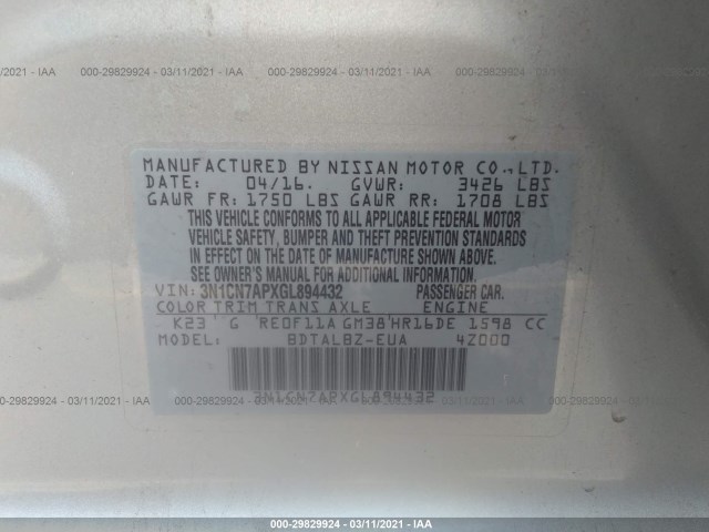 Photo 8 VIN: 3N1CN7APXGL894432 - NISSAN VERSA 