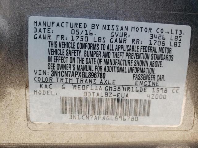 Photo 11 VIN: 3N1CN7APXGL896780 - NISSAN VERSA S 